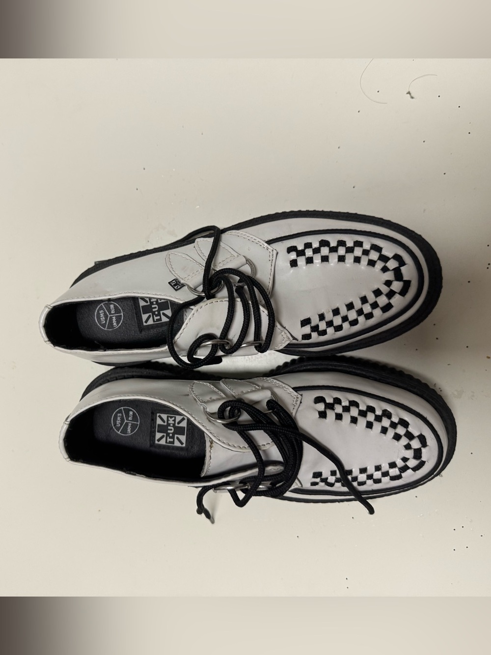 tuk White and Black Checker Lace-Up Women's Loafers